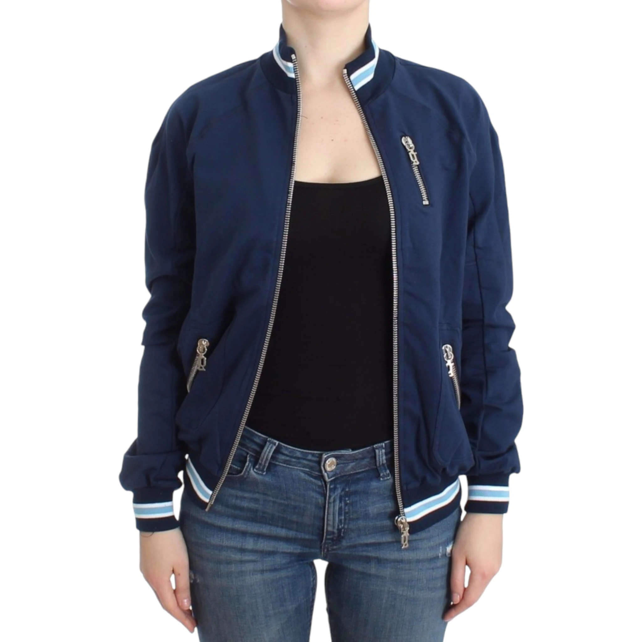 Blue zip cotton cardigan