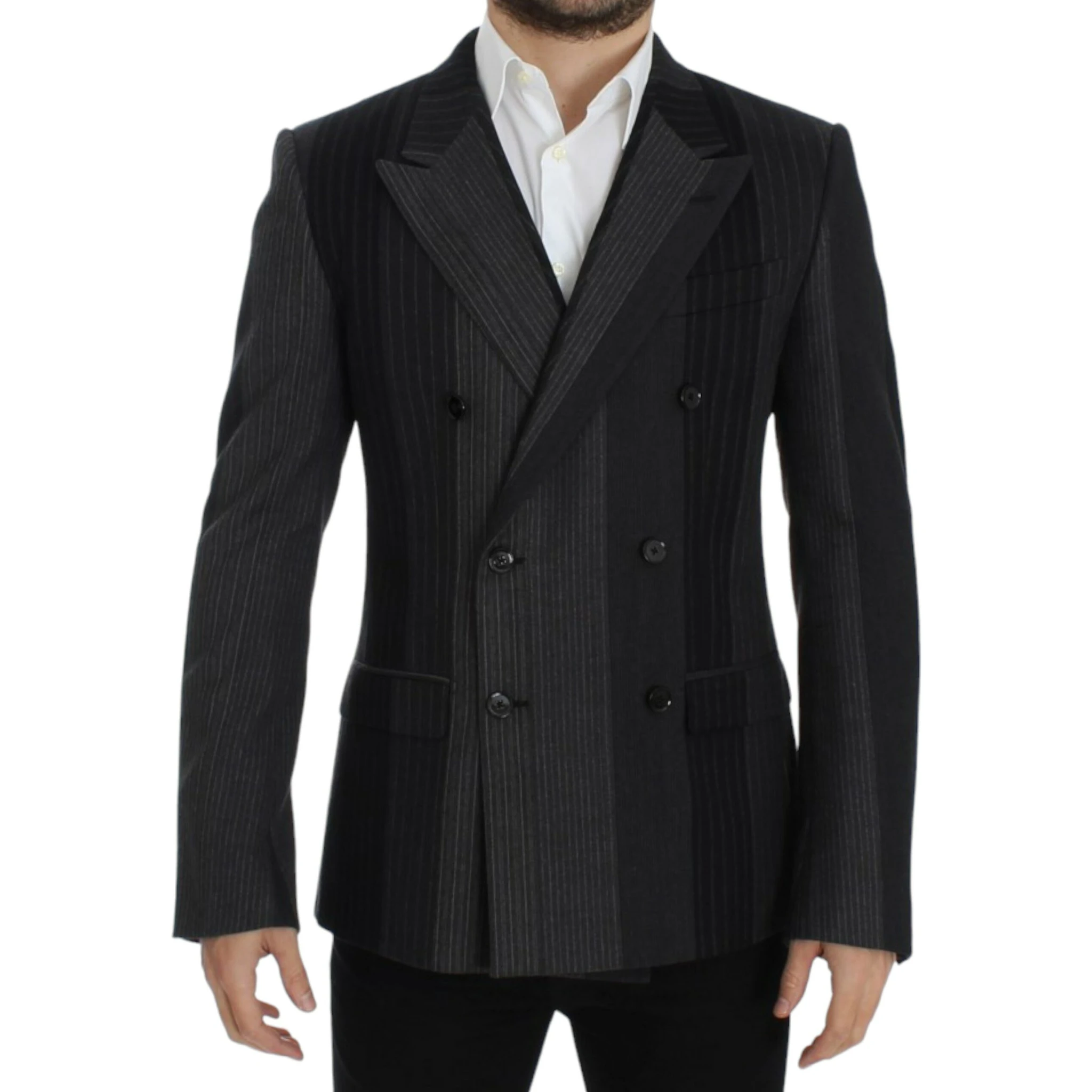 Gray striped wool stretch blazer