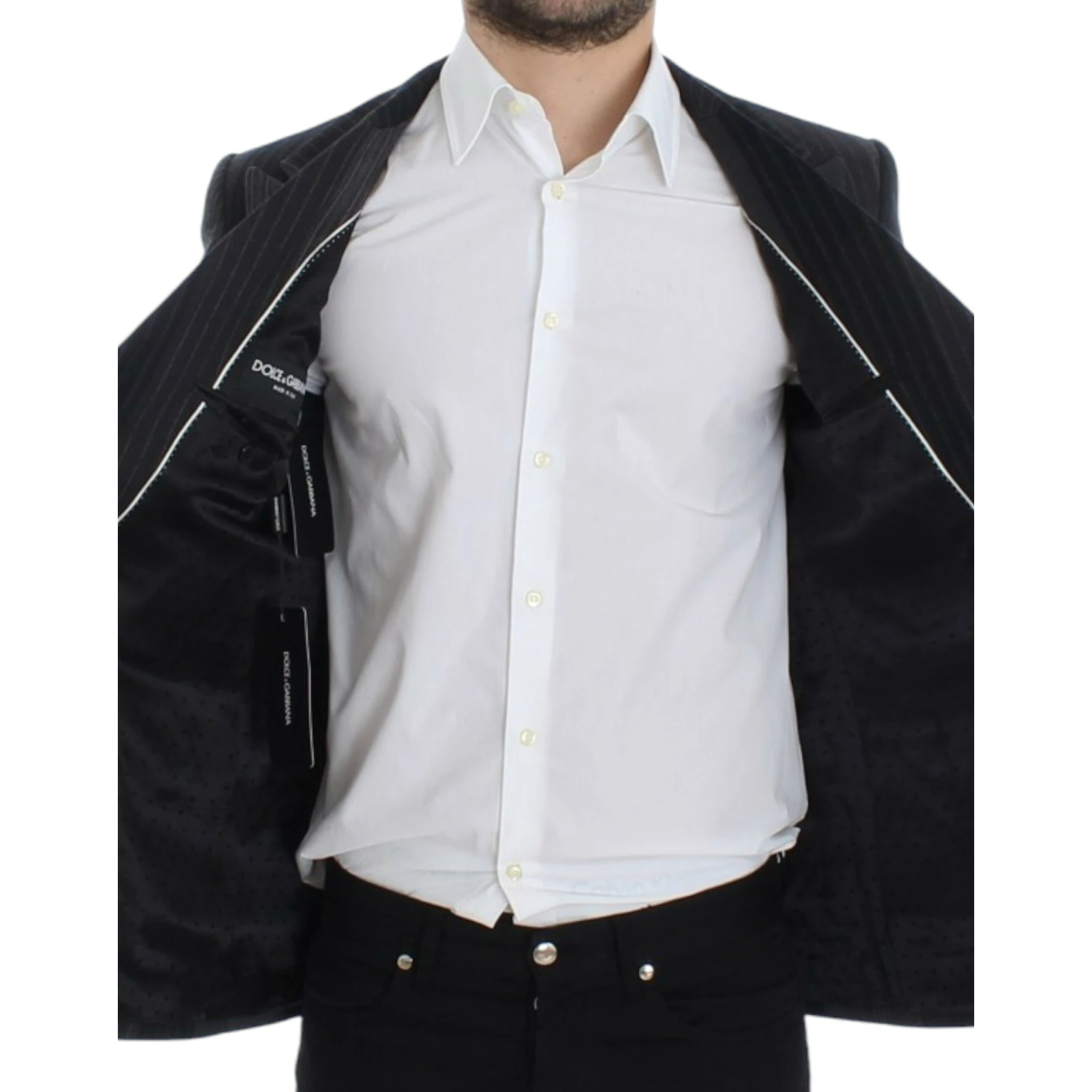 Gray striped wool stretch blazer