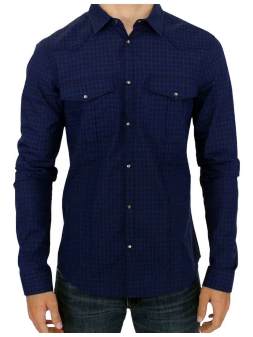 Blue checkered cotton shirt