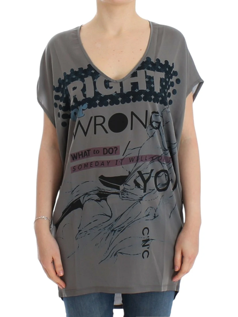 Gray V-neck long t-shirt