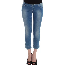 Women Beachwear Jeans Capri Cropped Pants In Blue