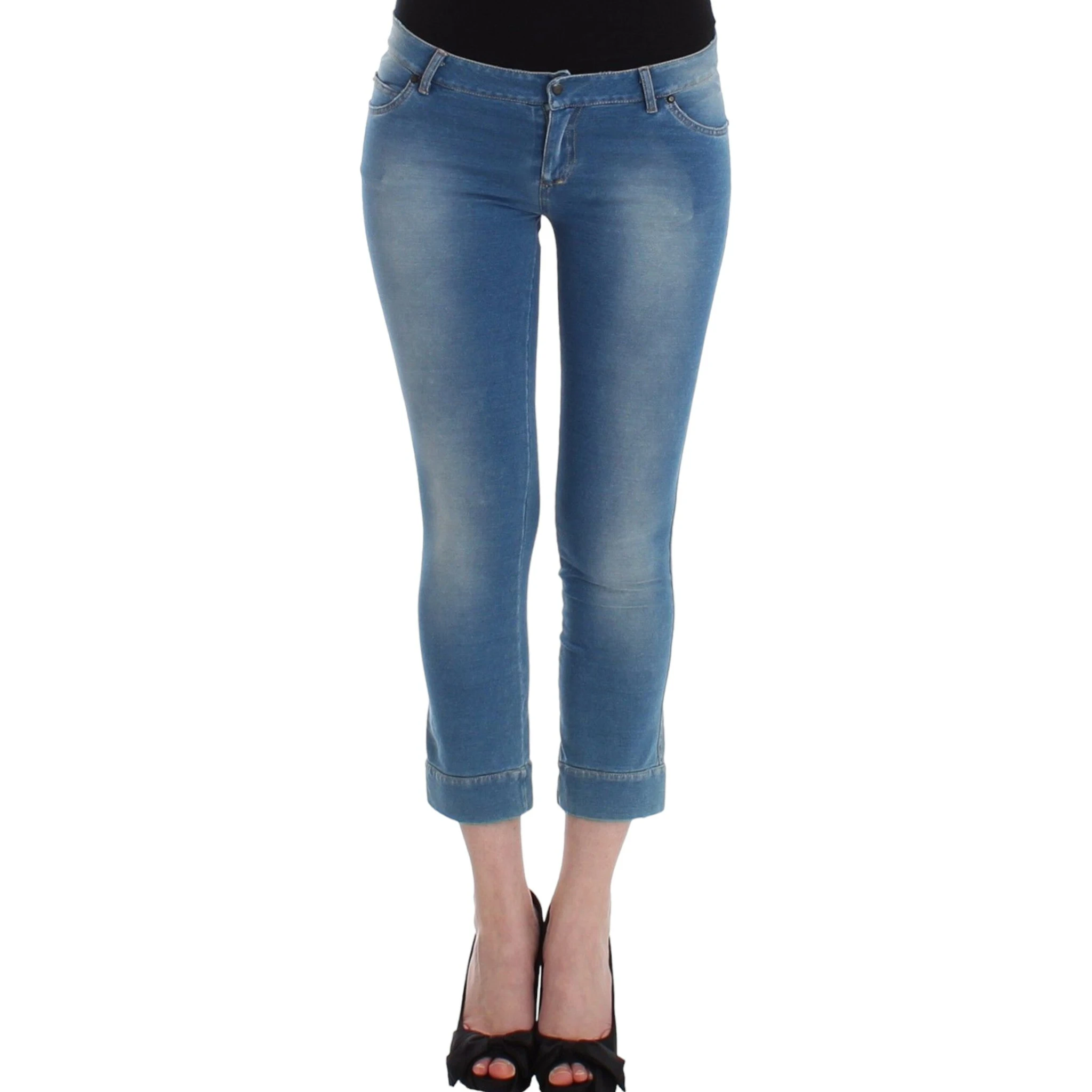 Women Beachwear Jeans Capri Cropped Pants In Blue