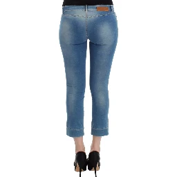 Women Beachwear Jeans Capri Cropped Pants In Blue