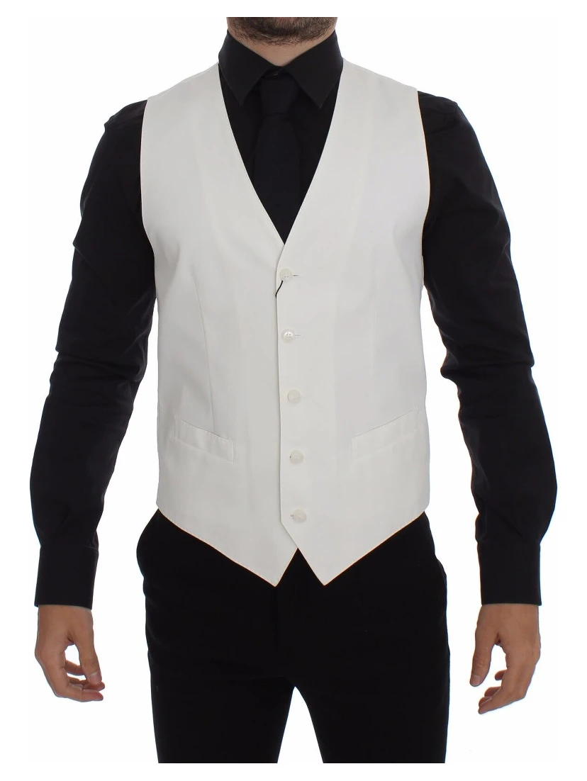 White Cotton Silk Blend Dress Vest Blazer