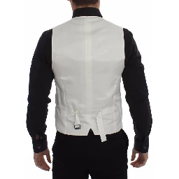 White Cotton Silk Blend Dress Vest Blazer