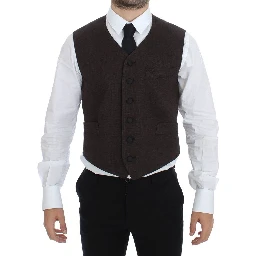 Brown Cotton Blend Dress Vest Gilet