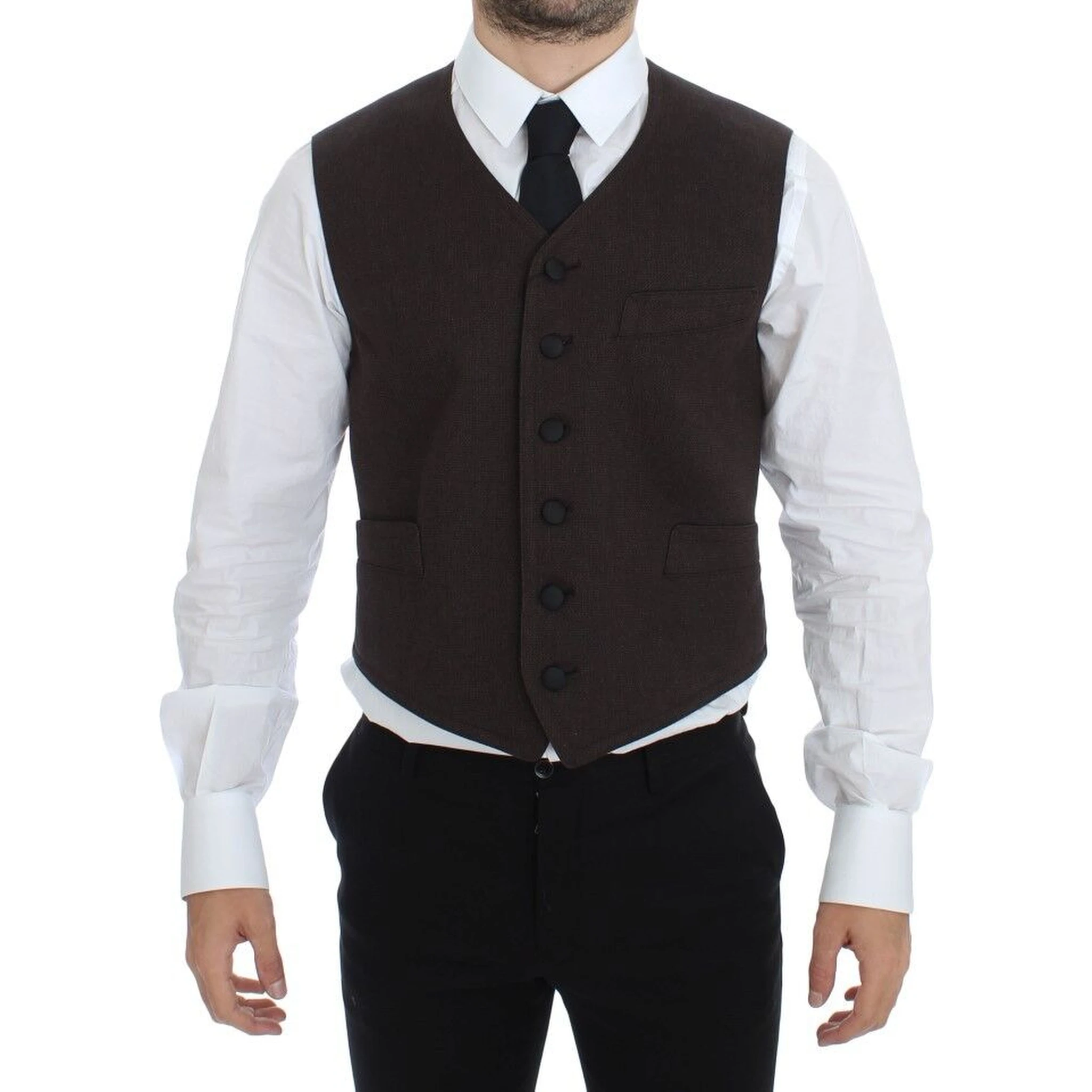 Brown Cotton Blend Dress Vest Gilet