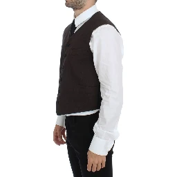 Brown Cotton Blend Dress Vest Gilet