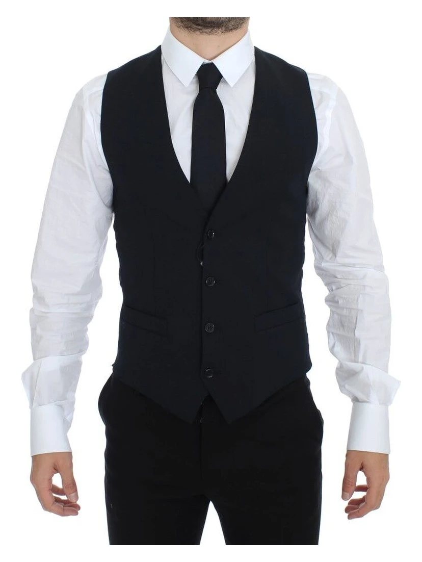 Blue Wool Formal Dress Vest Gilet