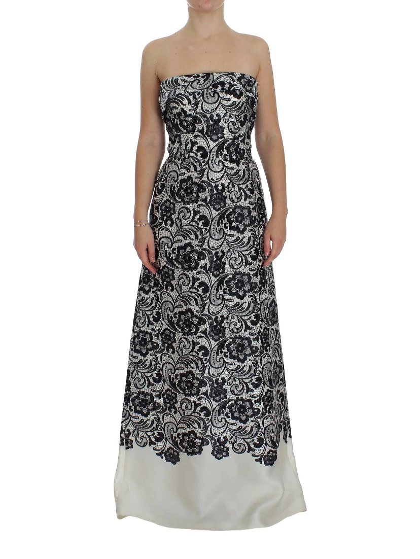 White Floral Lace Silk Corset Maxi Dress