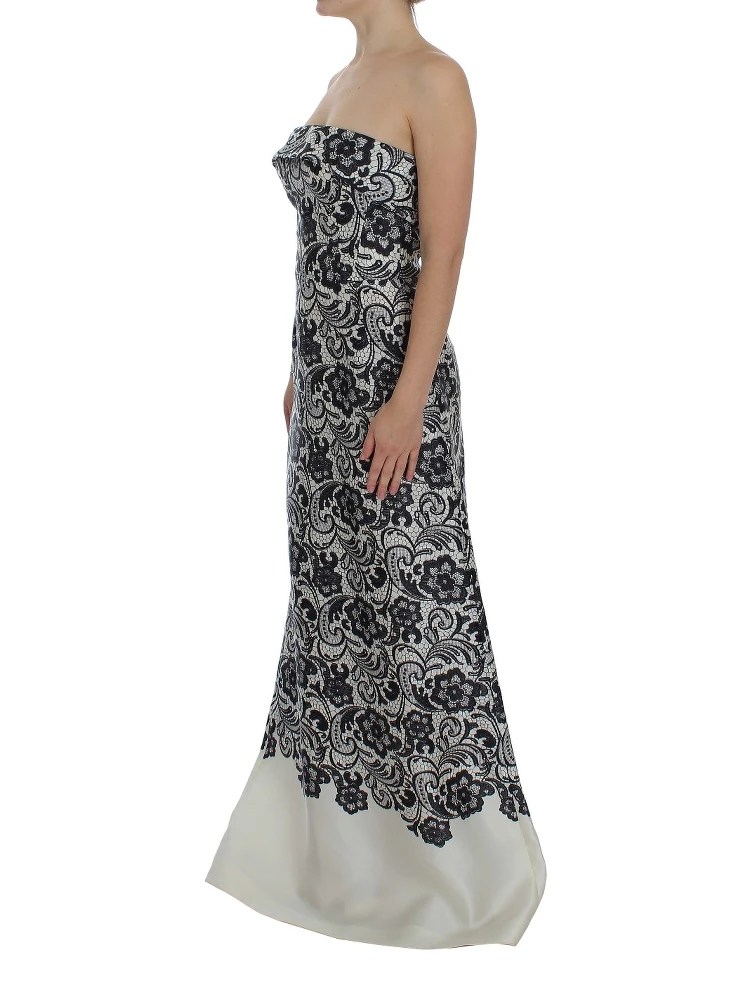 White Floral Lace Silk Corset Maxi Dress alternative