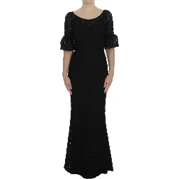 Black Floral Lace Long Bodycon Maxi Dress