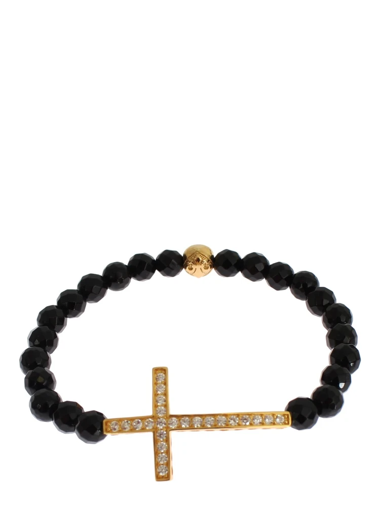Agate Stone Gold CZ Cross 925 Silver Bracelet alternative