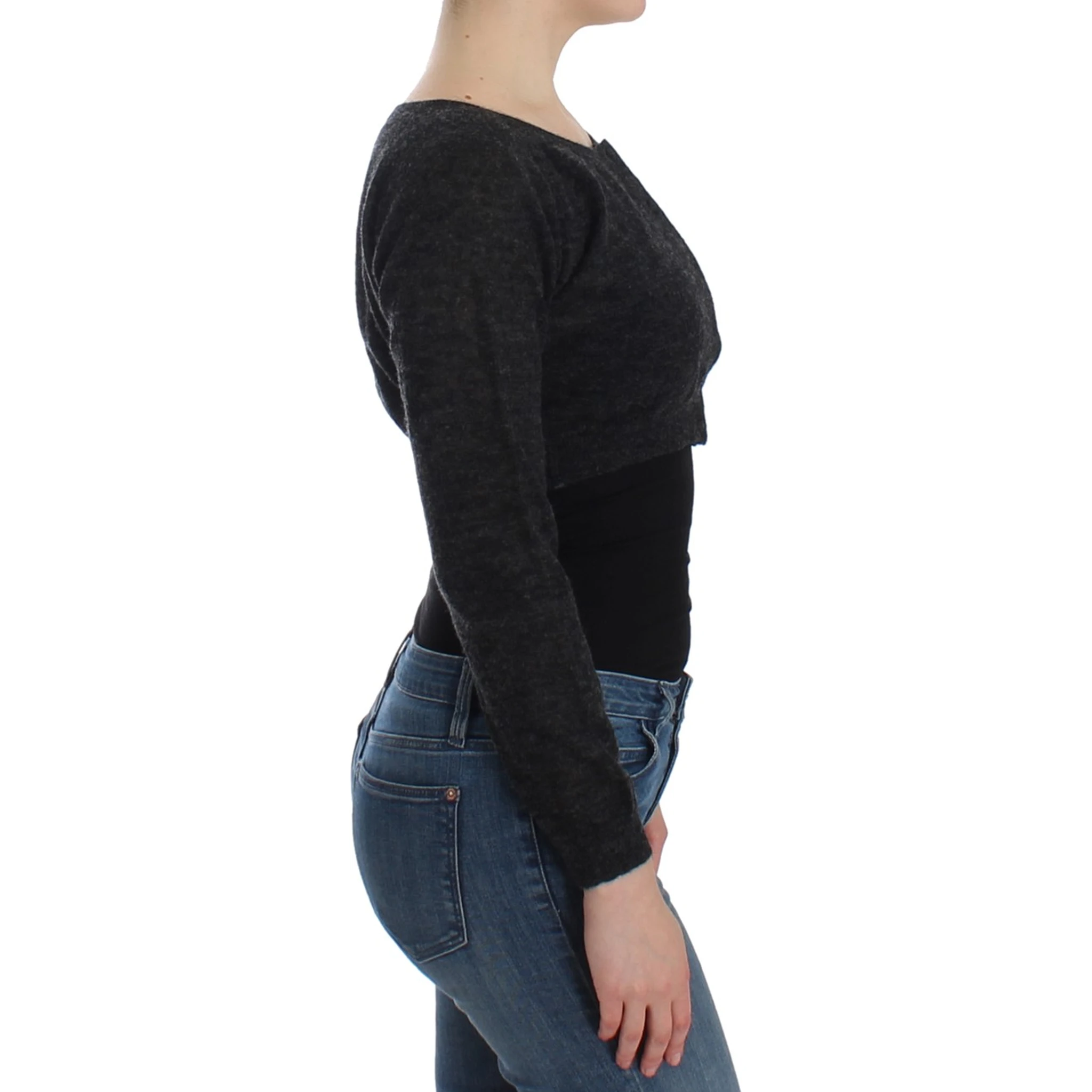 Gray Knit Wool Cardigan Sweater