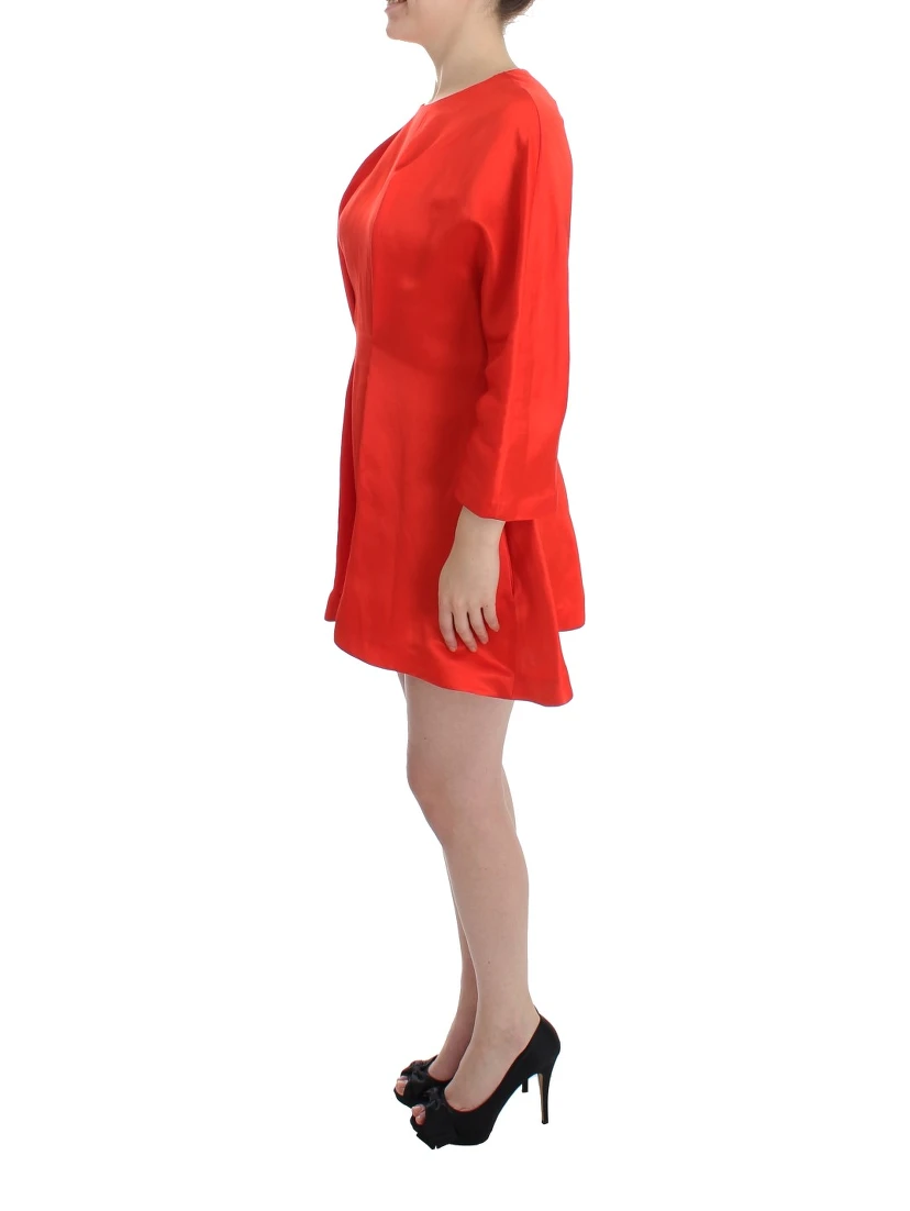 Red Mini Linen 3/4 Sleeve Sheath Dress