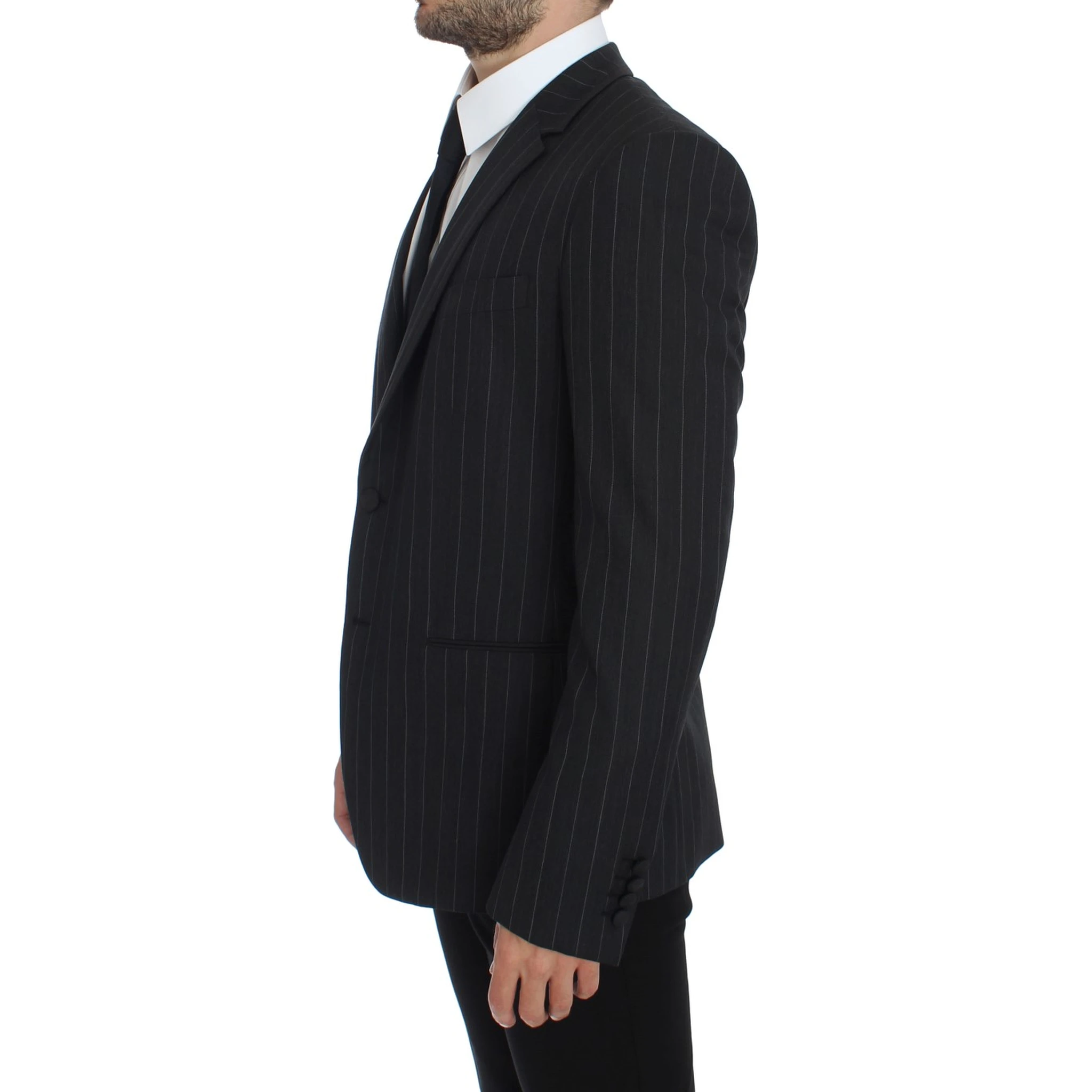 Gray Striped Slim Fit Wool Blazer