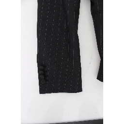 Gray Striped Slim Fit Wool Blazer