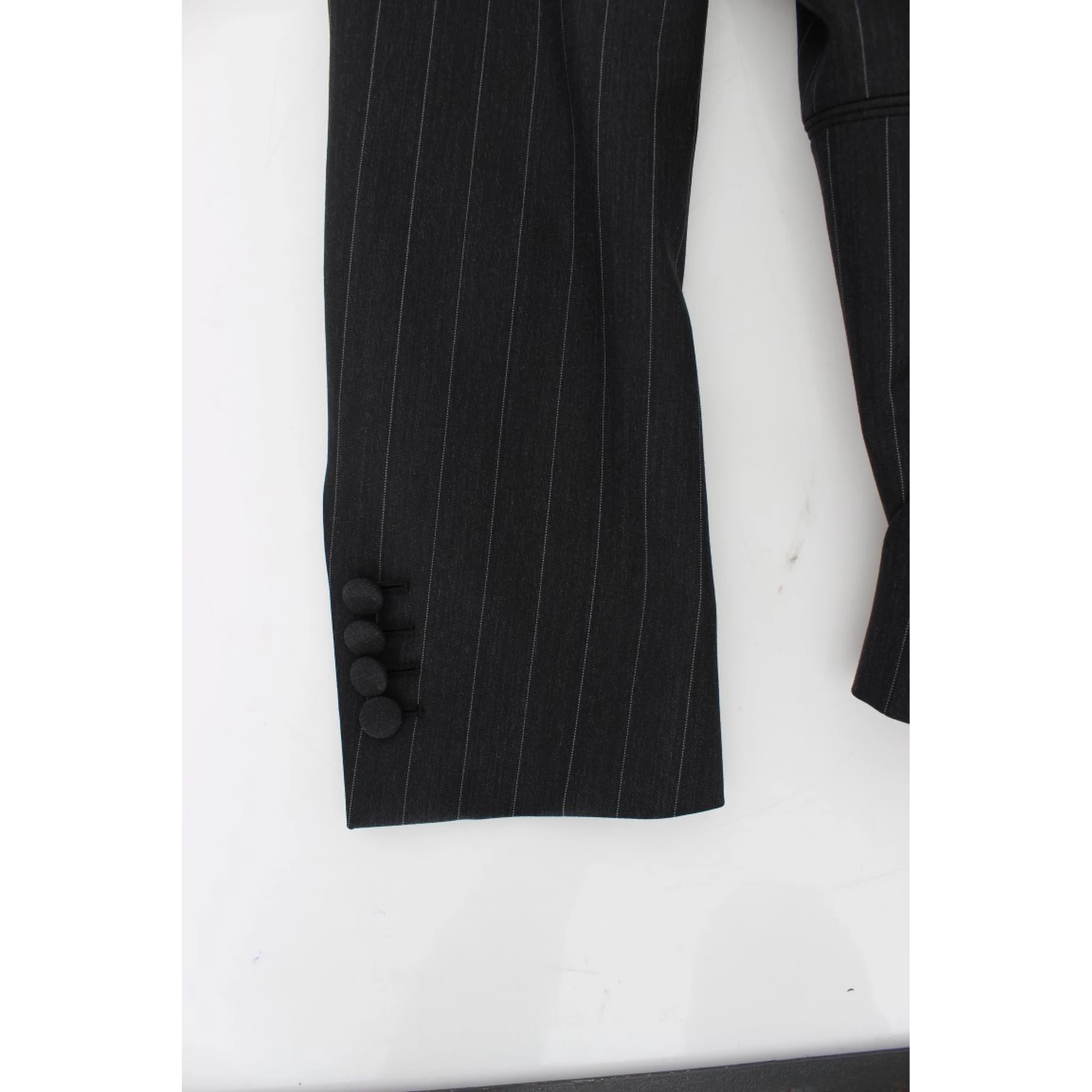 Gray Striped Slim Fit Wool Blazer