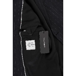 Gray Striped Slim Fit Wool Blazer