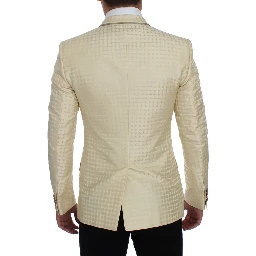 Beige Polka Dot Silk 2 Piece Blazer