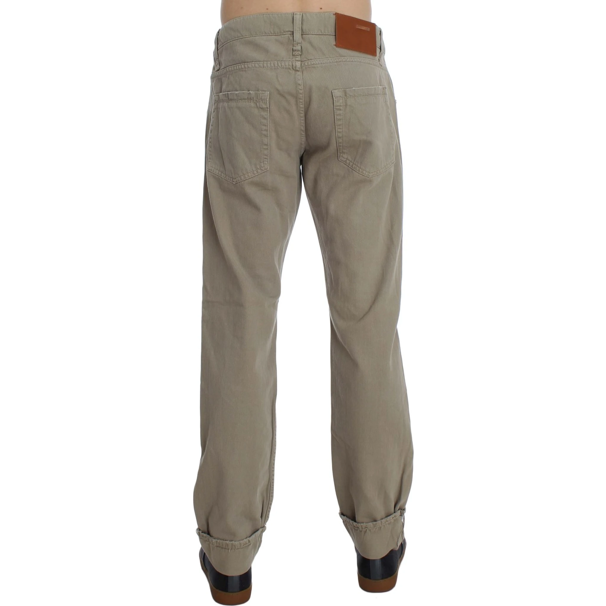 Beige Cotton Patchwork Jeans