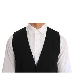 Black Wool Silk Vest