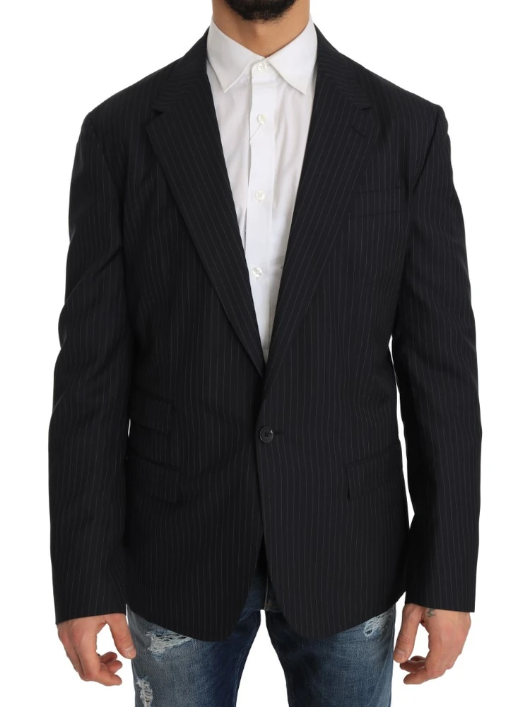 Gray Striped Wool Jacket Coat Slim Blazer