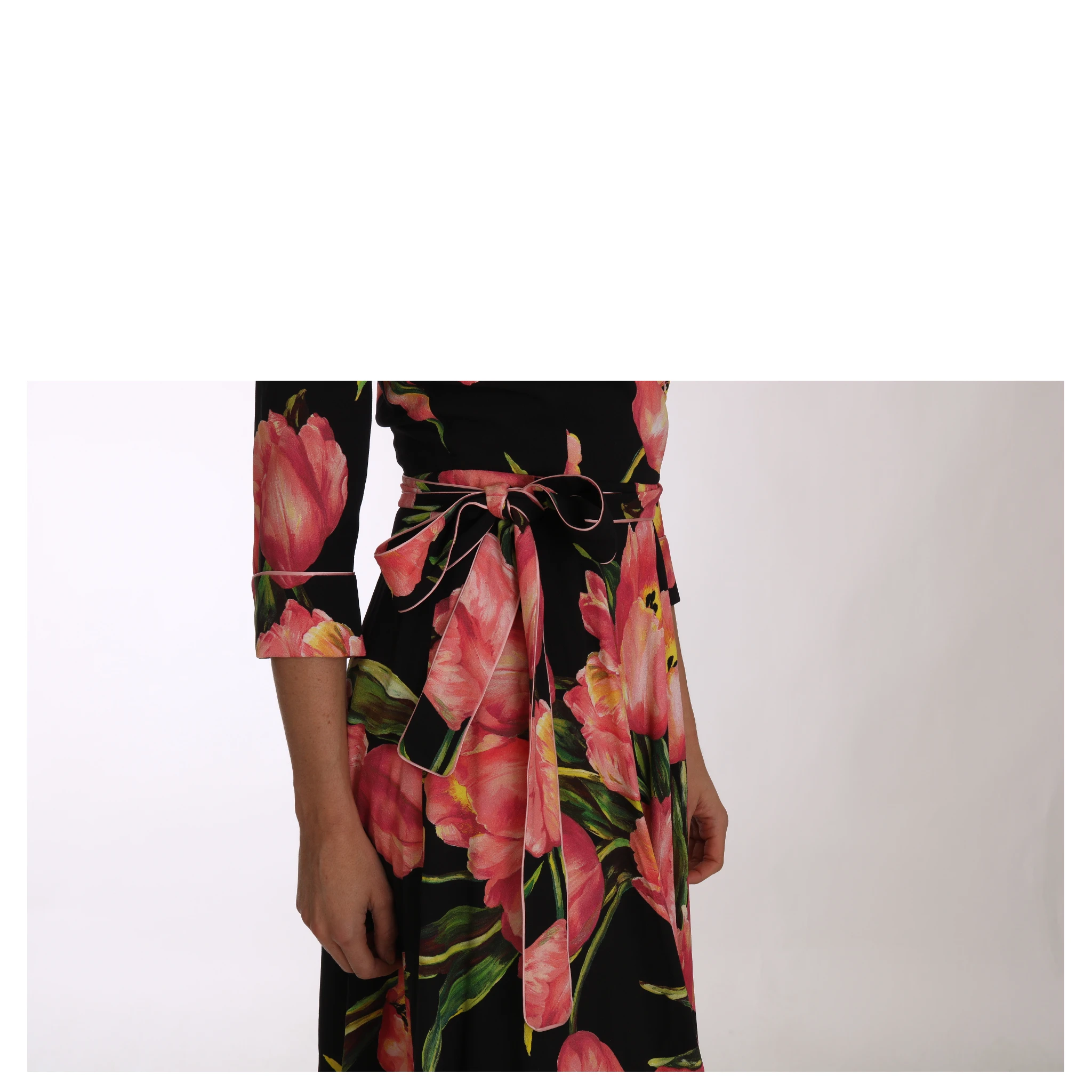 Black Pink Tulip Print Stretch Shift Dress
