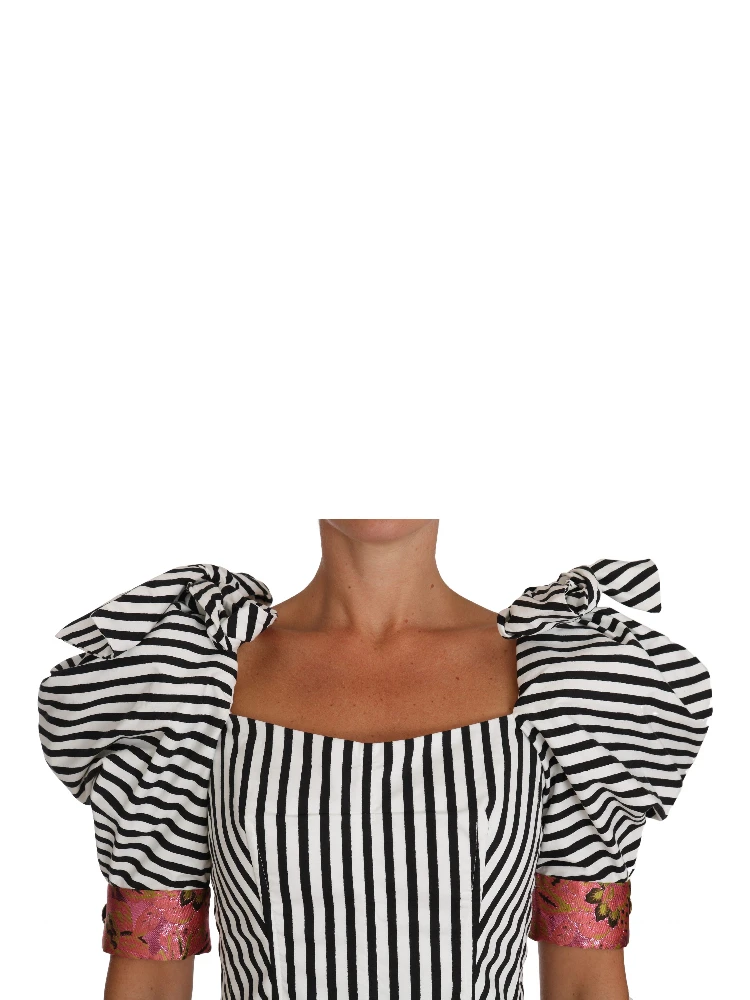 White Black Striped Cropped Top Puff Sleeve Shirts alternative