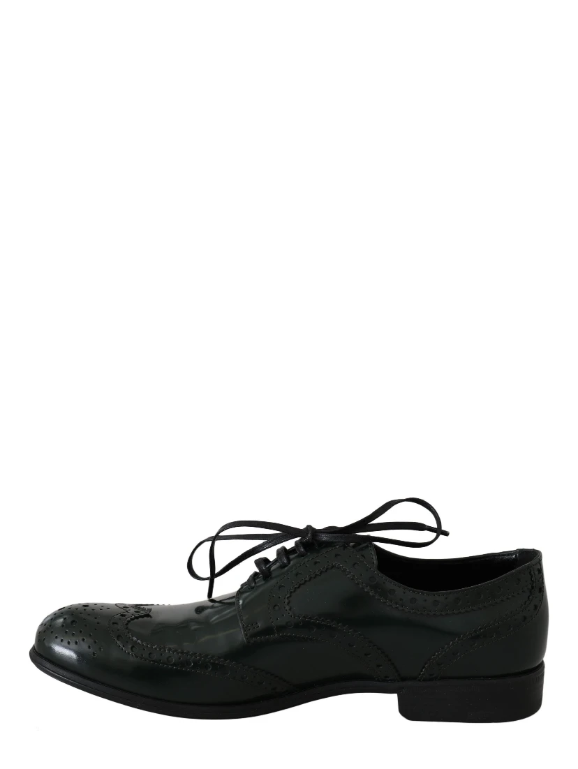 Green Leather Broque Oxford Wingtip Shoes