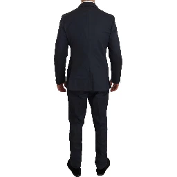 Two Piece 3 Button Cotton Blue Solid Suit