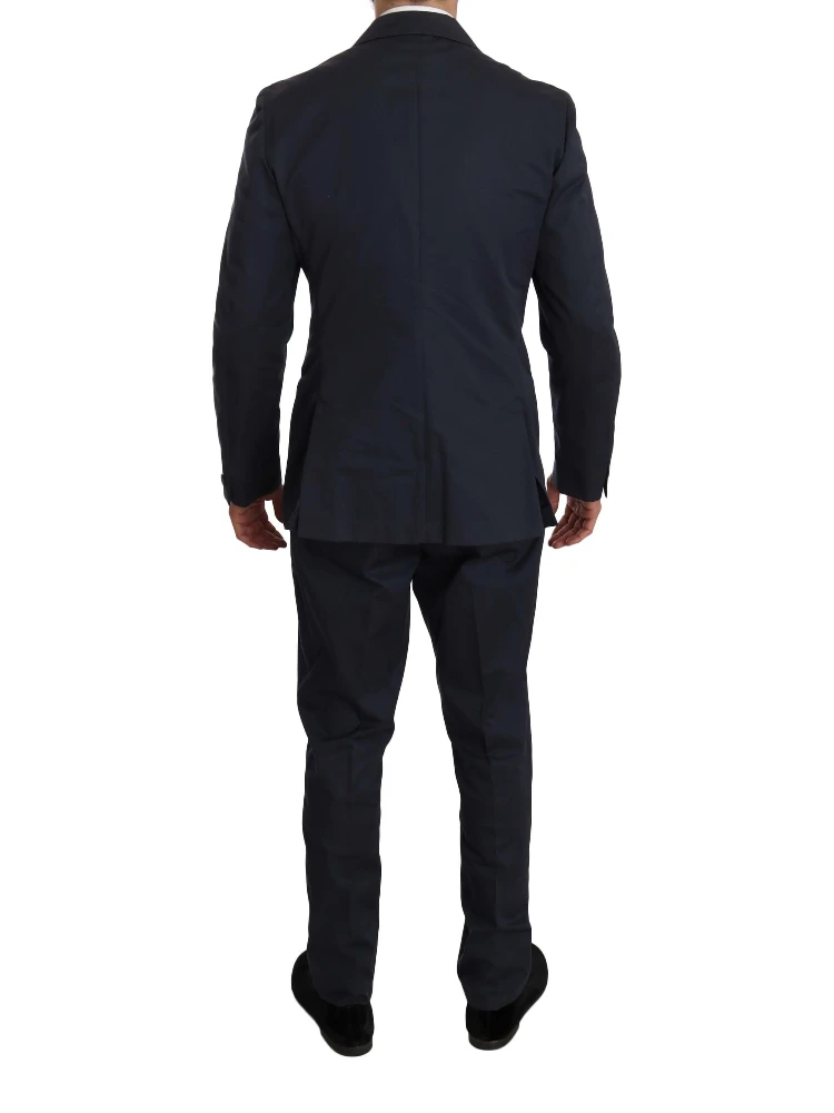 Two Piece 3 Button Cotton Blue Solid Suit alternative