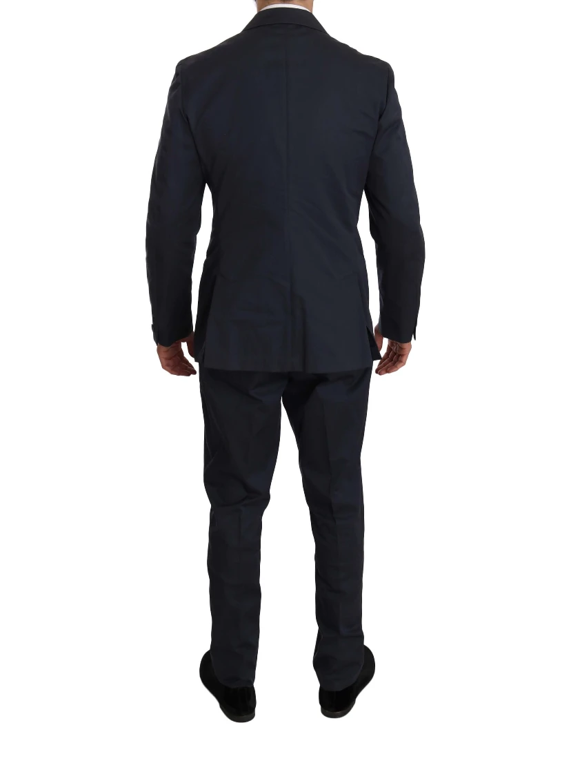 Two Piece 3 Button Cotton Blue Solid Suit