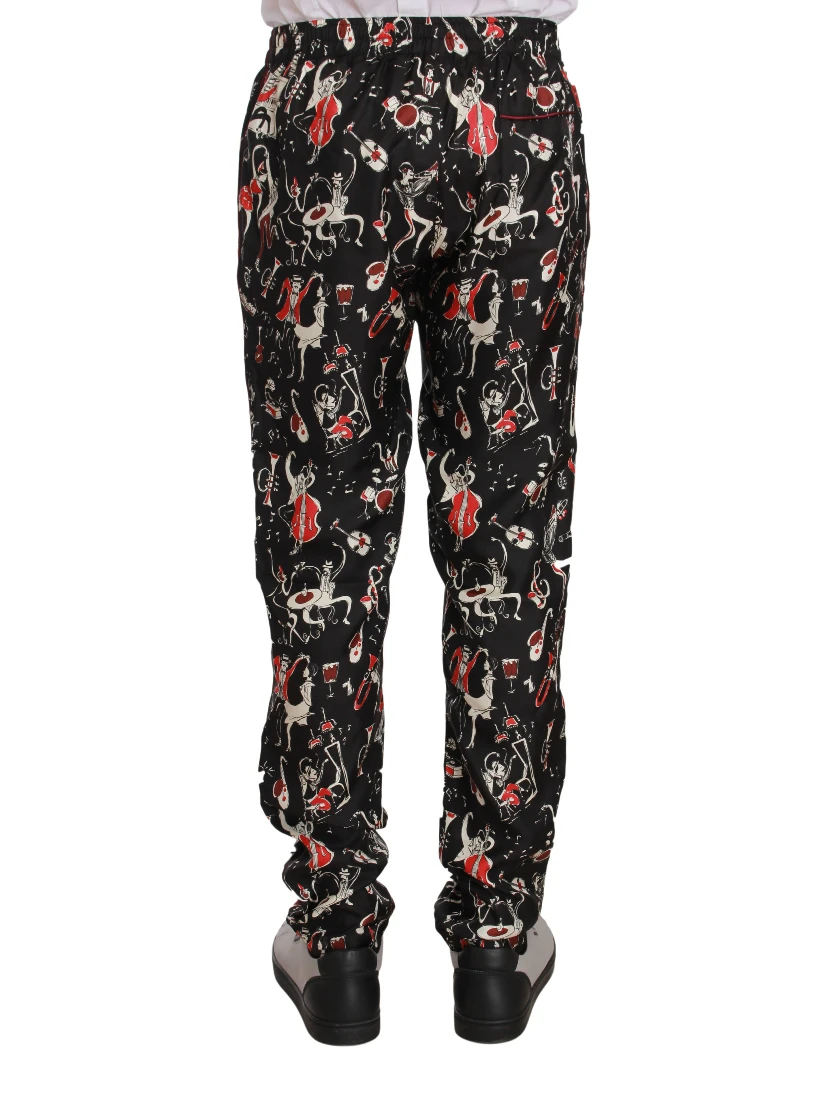 Red Musical Instrument Print Sleepwear Pants