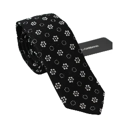 Elegant Black Floral Silk Necktie