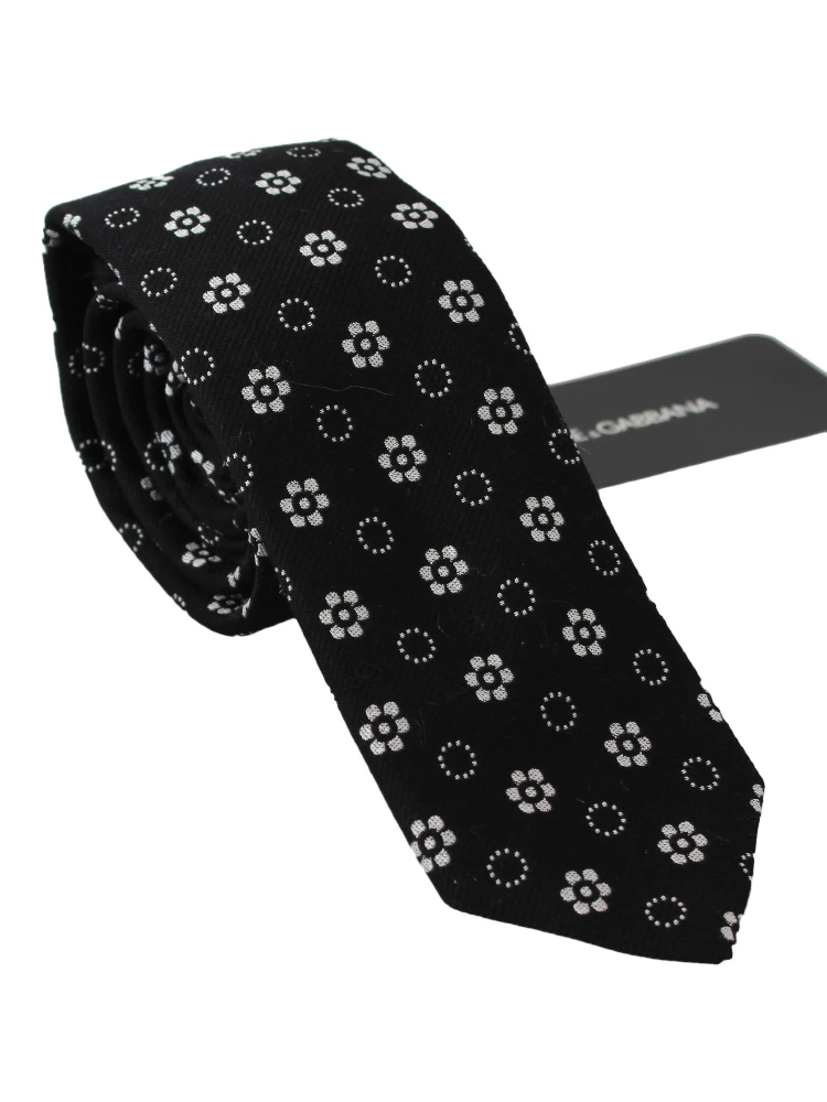 Elegant Black Floral Silk Necktie