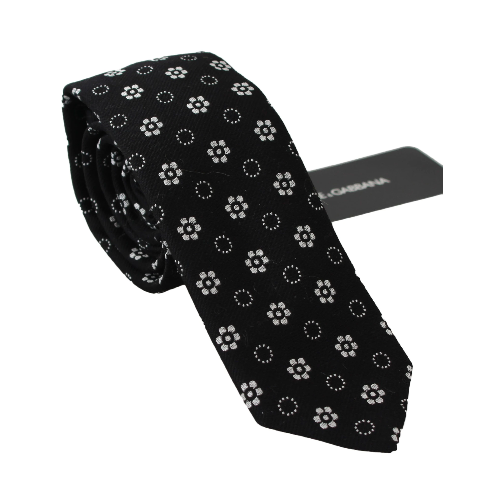 Elegant Black Floral Silk Necktie