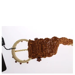 Brown Raffia Wood Beaded Wide Waist Belt