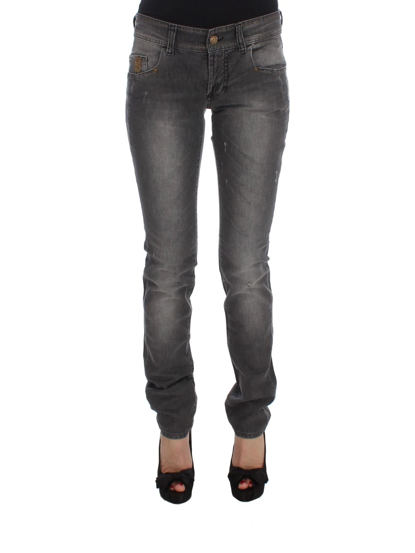 Gray Wash Cotton Blend Slim Fit Stretch Jeans