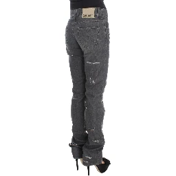 Gray Wash Cotton Torn Straight Fit Jeans