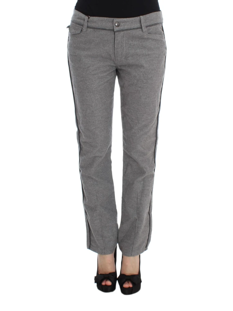 Gray Cotton Straight Fit Casual Pants