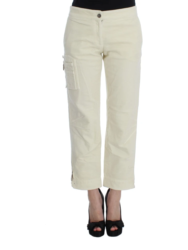 Beige Cotton Capri Cropped Cargo Pants