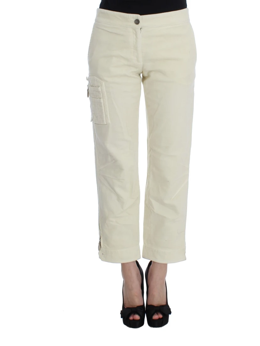 Beige Cotton Capri Cropped Cargo Pants