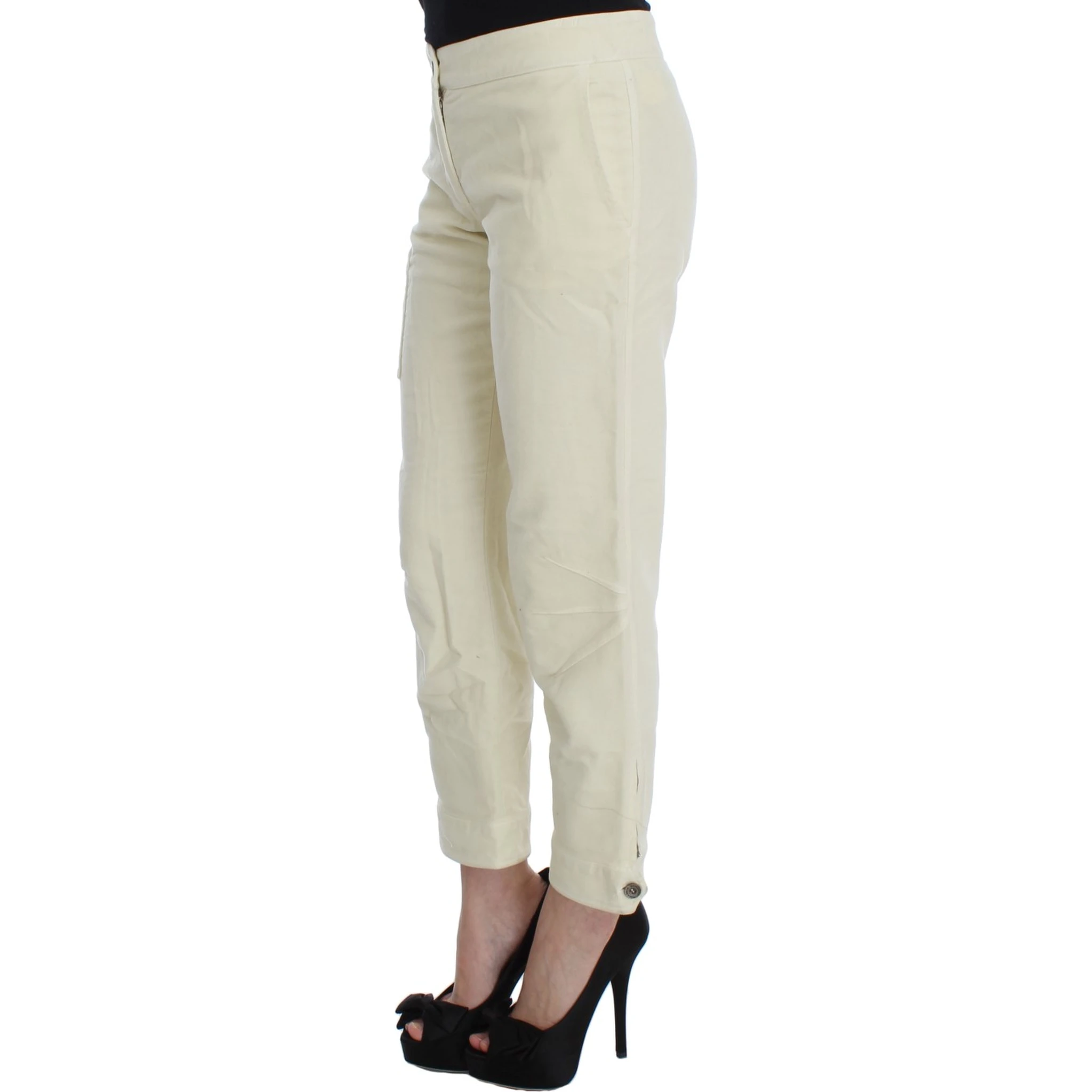 Beige Cotton Capri Cropped Cargo Pants