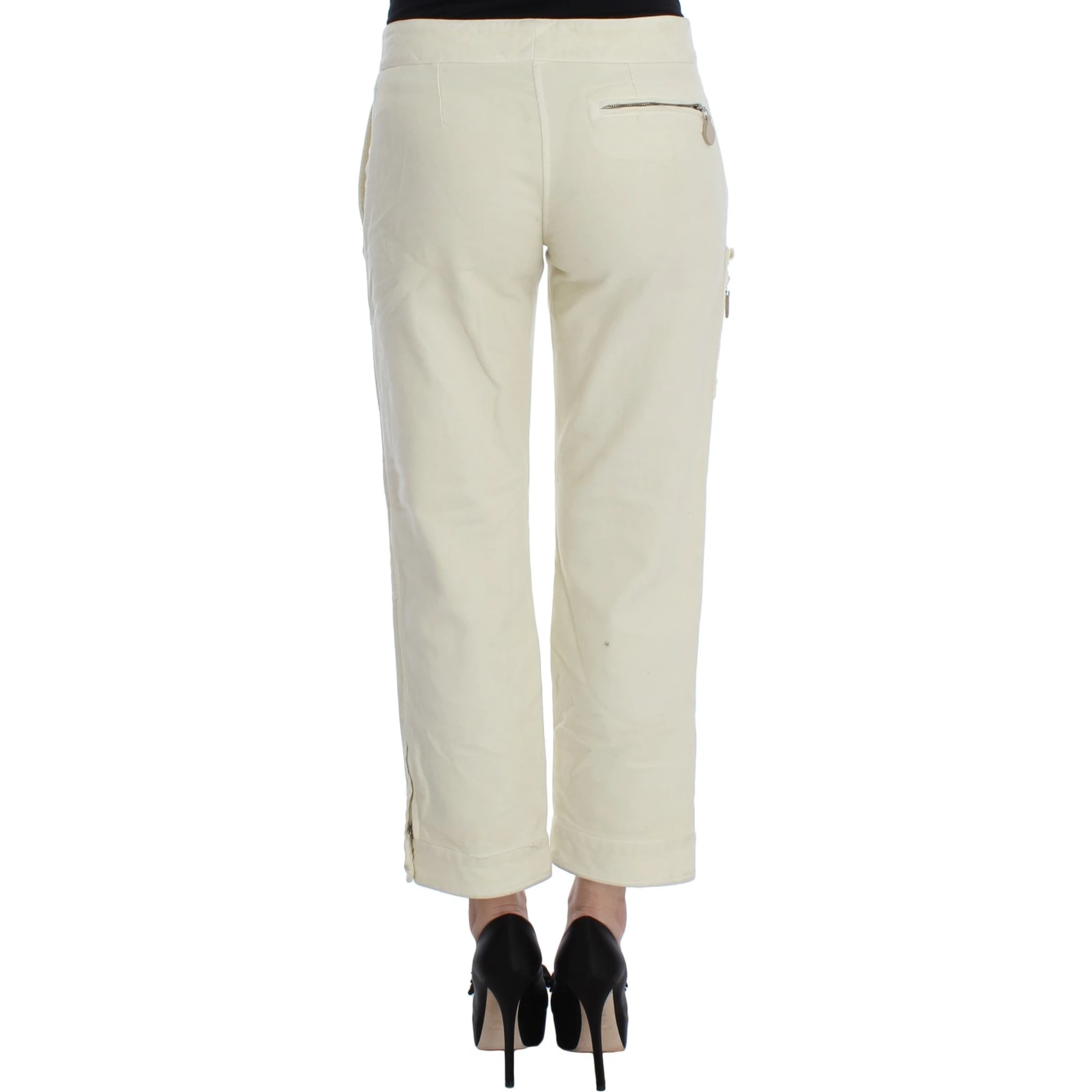 Beige Cotton Capri Cropped Cargo Pants