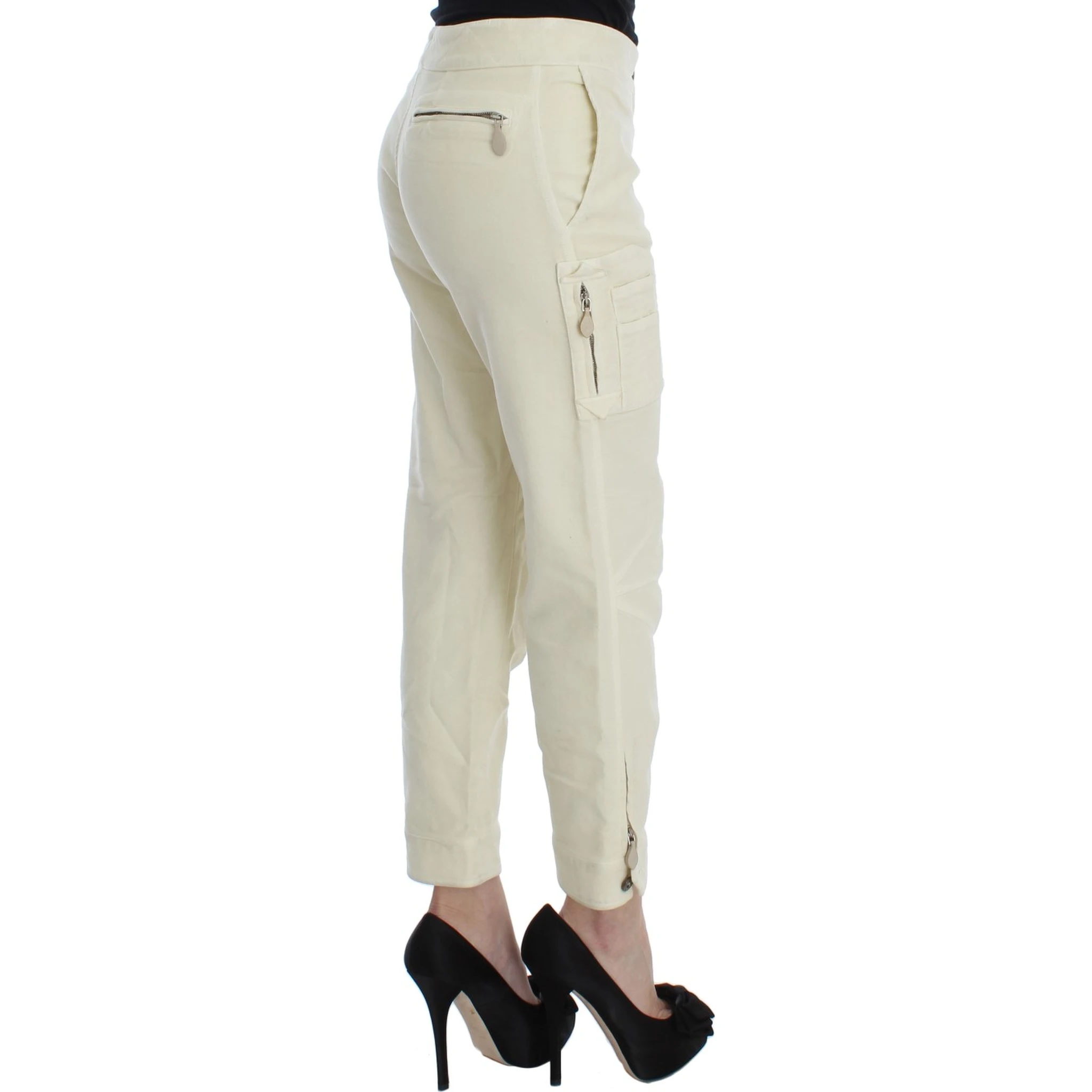 Beige Cotton Capri Cropped Cargo Pants
