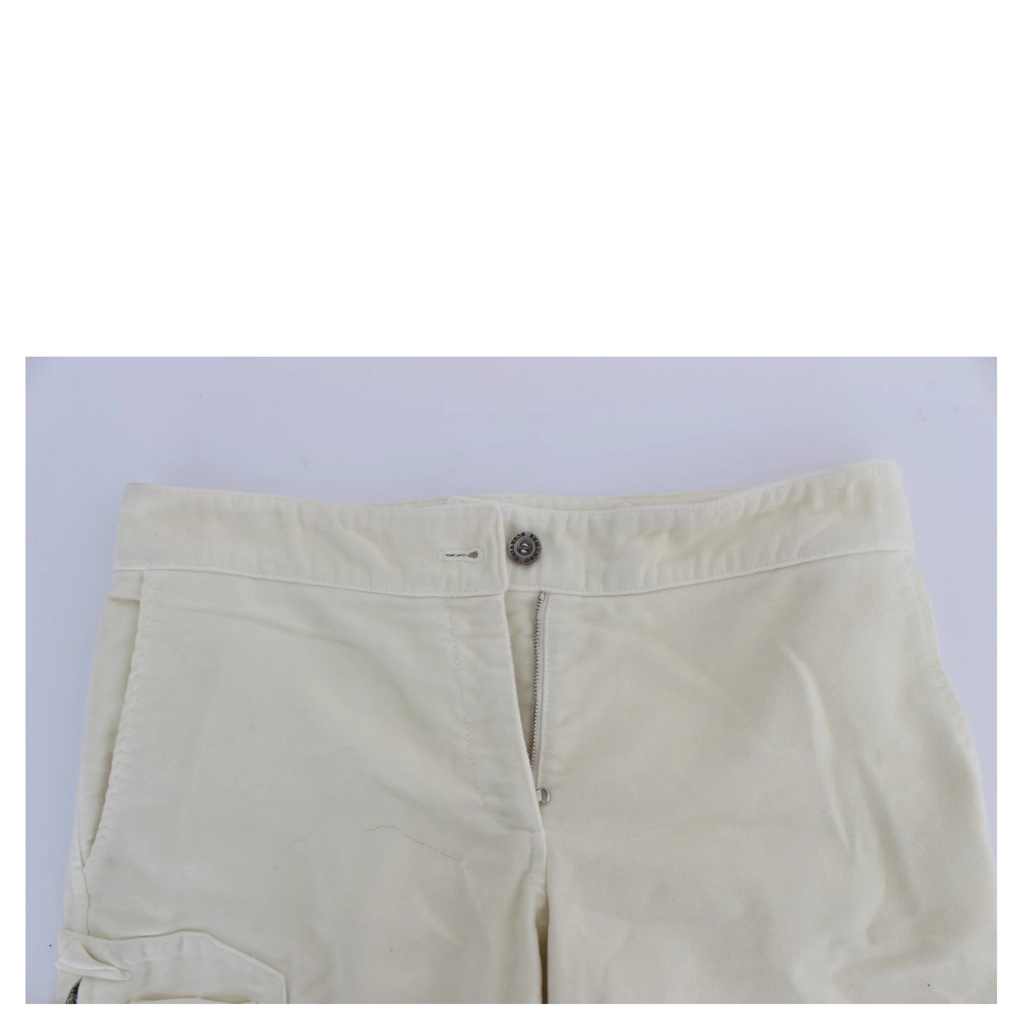 Beige Cotton Capri Cropped Cargo Pants