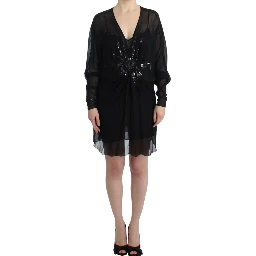 Black long sleeve silk dress