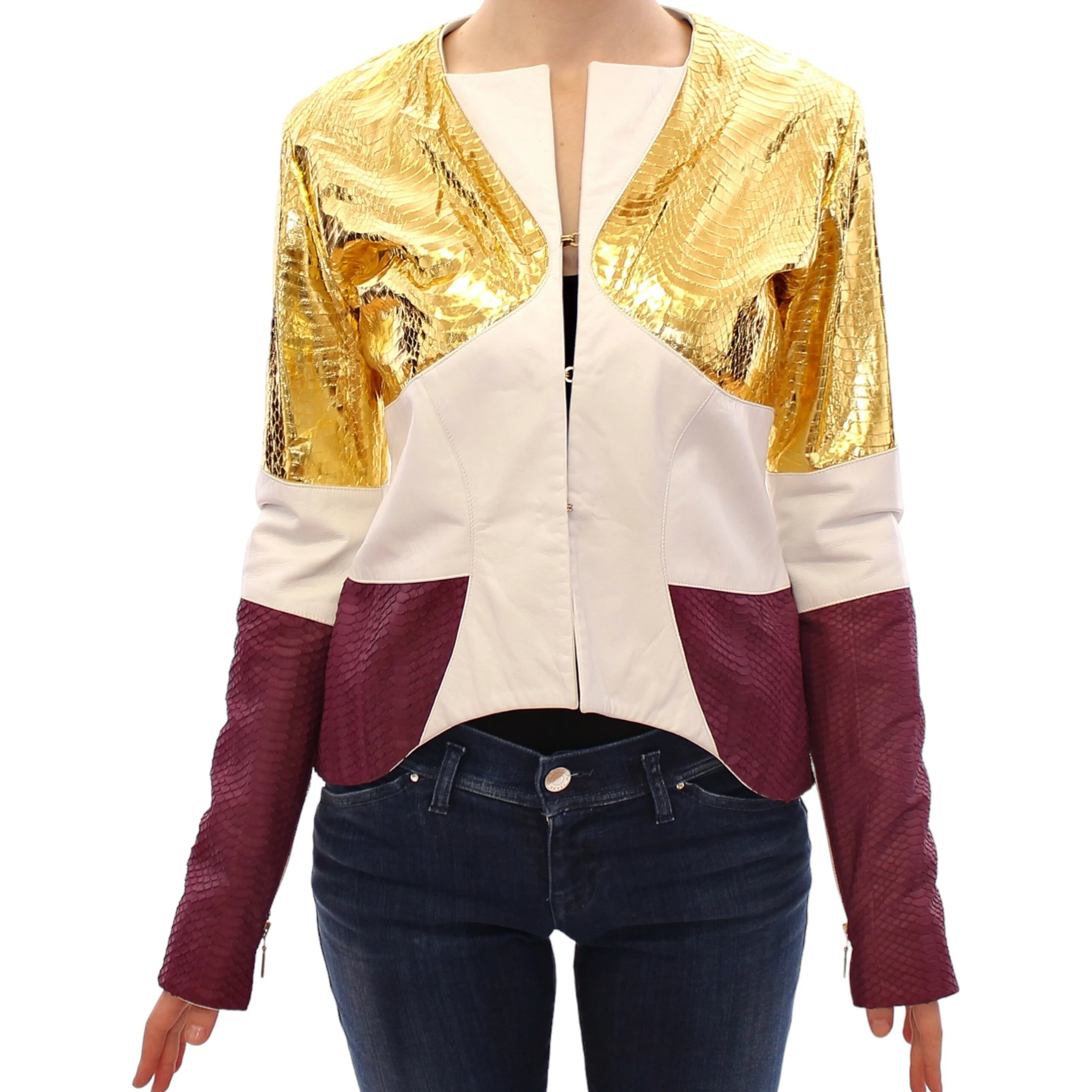 White Gold Purple Leather Jacket